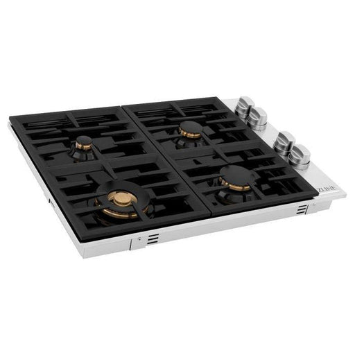 ZLINE Cooktops ZLINE 30-Inch Drop-in Cooktop With 4 Gas Burners And Black Porcelain Top with Brass Burners (RC-BR-30-PBT)