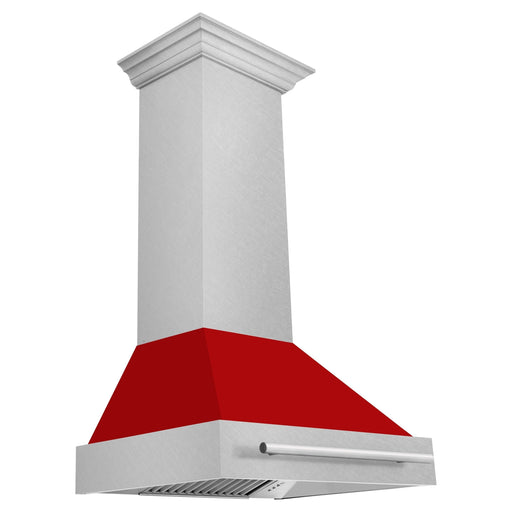 ZLINE 30 Inch DuraSnow® Stainless Steel Range Hood with Red Matte Shell, 8654SNX-RM-30