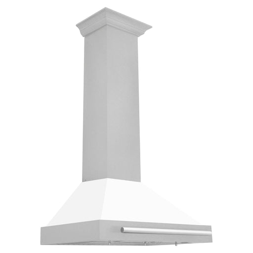 ZLINE 30 Inch DuraSnow® Stainless Steel Range Hood with White Matte Shell and Stainless Steel Handle, KB4SNX-WM-30