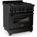 ZLINE 30-Inch Professional 4.0 Cu. Ft. Gas On Gas Range In Black Stainless Steel With Brass Burners RGB-BR-30