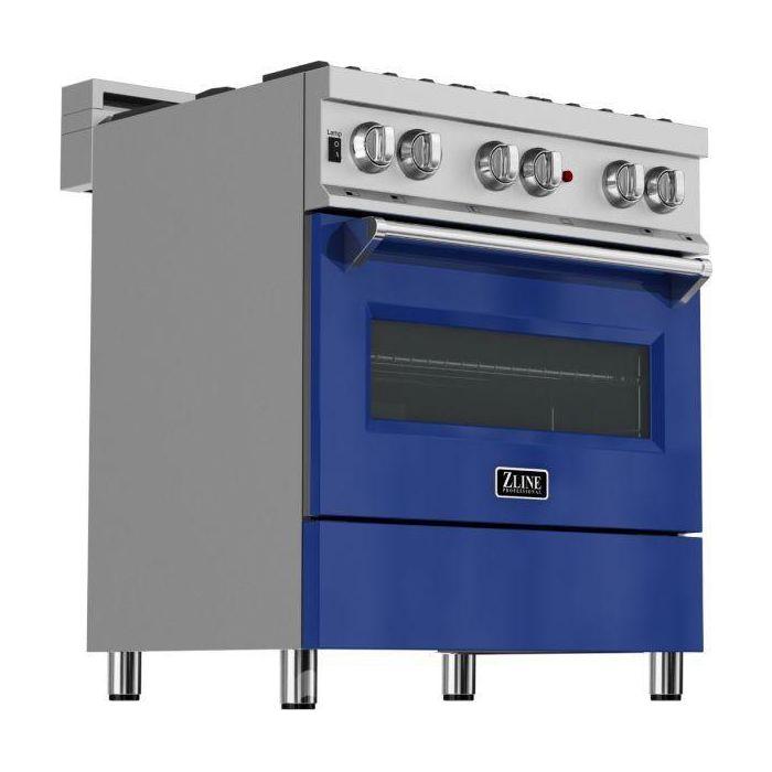 ZLINE 30-Inch Professional Dual Fuel Range In DuraSnow Stainless with Blue Gloss Door RAS-BG-30