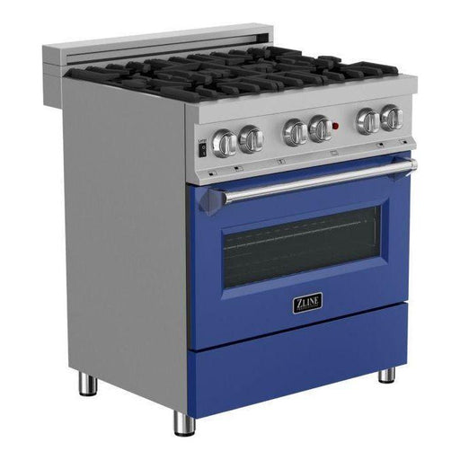 ZLINE 30-Inch Professional Dual Fuel Range In DuraSnow Stainless with Blue Matte Door RAS-BM-30