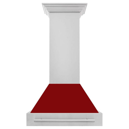 ZLINE 30 Inch Stainless Steel Range Hood with Red Gloss Shell and Stainless Steel Handle, 8654STX-RG-30