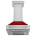 ZLINE 30 Inch Stainless Steel Range Hood with Red Gloss Shell and Stainless Steel Handle, 8654STX-RG-30