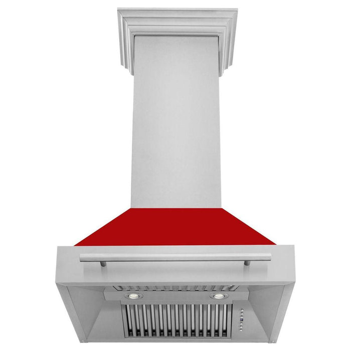 ZLINE 30 Inch Stainless Steel Range Hood with Red Matte Shell and Stainless Steel Handle, 8654STX-RM-30