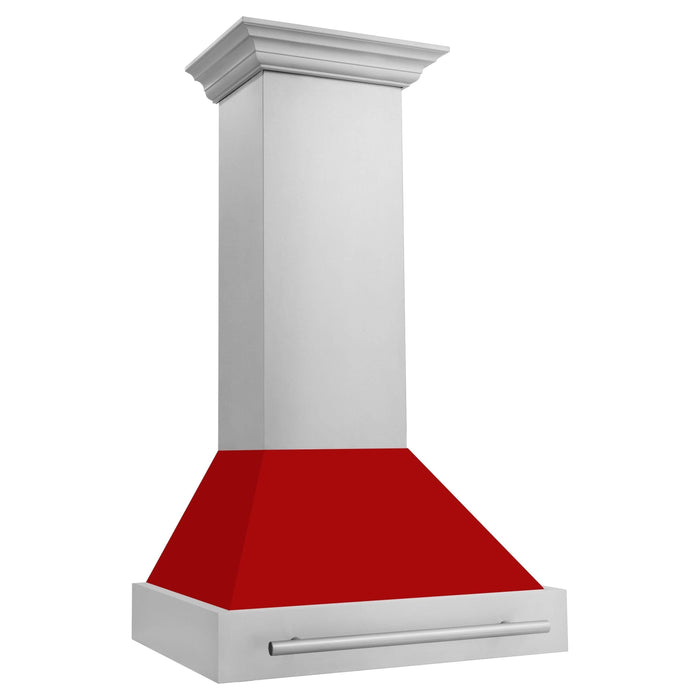 ZLINE 30 Inch Stainless Steel Range Hood with Red Matte Shell and Stainless Steel Handle, 8654STX-RM-30