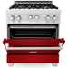 ZLINE 30" Professional Gas Range In DuraSnow with Red Gloss Door & 30" Range Hood Appliance Package 2KP-RGSRGRH30