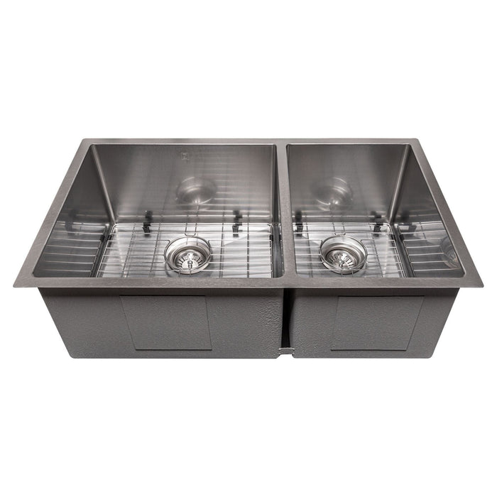 ZLINE 33 in. Chamonix Undermount Double Bowl DuraSnow Stainless Steel Kitchen Sink with Bottom Grid SR60D-33S