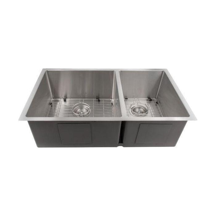 ZLINE 33 in. Chamonix Undermount Double Bowl Stainless Steel Kitchen Sink with Bottom Grid, SR60D-33