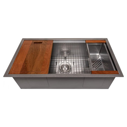 ZLINE Kitchen Sinks ZLINE 33 in. Garmisch Undermount Single Bowl DuraSnow® Stainless Steel Kitchen Sink with Bottom Grid and Accessories, SLS-33S