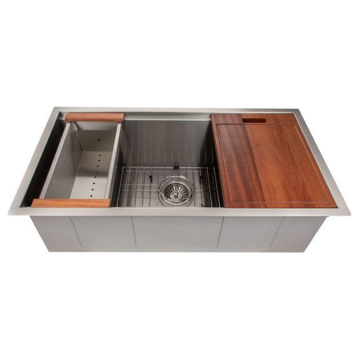 ZLINE 33 in. Garmisch Undermount Single Bowl Stainless Steel Kitchen Sink with Bottom Grid and Accessories, SLS-33