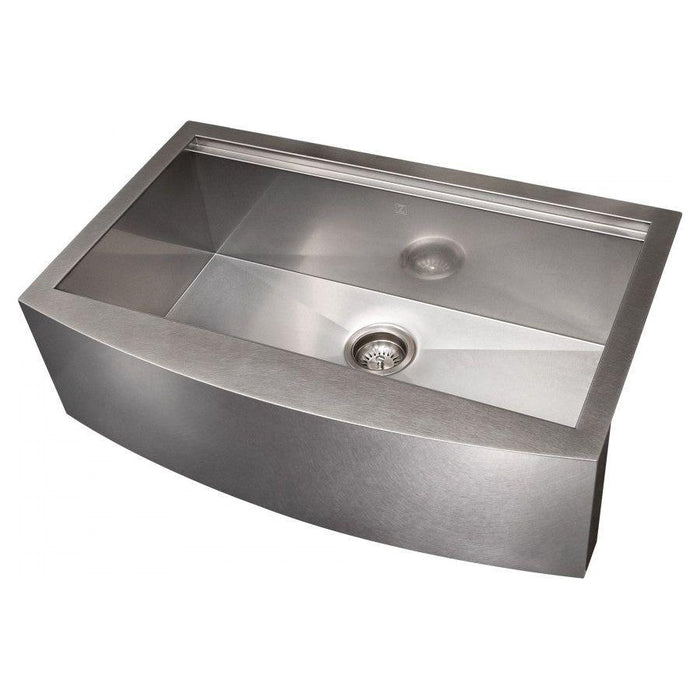 ZLINE 33 in. Moritz Farmhouse Apron Mount Single Bowl DuraSnow® Stainless Steel Kitchen Sink with Bottom Grid and Accessories, SLSAP-33S