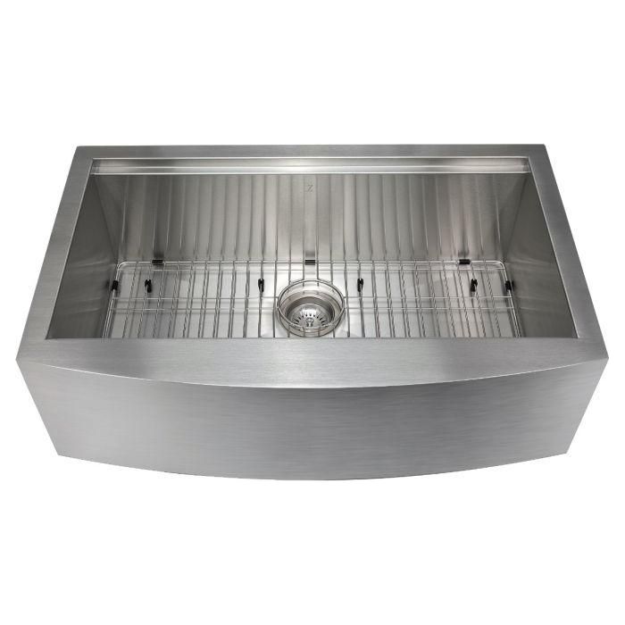 ZLINE 33 in. Moritz Farmhouse Apron Mount Single Bowl Stainless Steel Kitchen Sink with Bottom Grid and Accessories, SLSAP-33