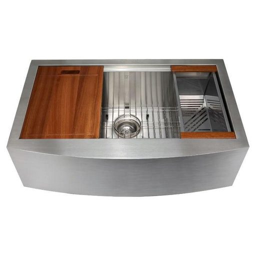 ZLINE 33 in. Moritz Farmhouse Apron Mount Single Bowl Stainless Steel Kitchen Sink with Bottom Grid and Accessories, SLSAP-33