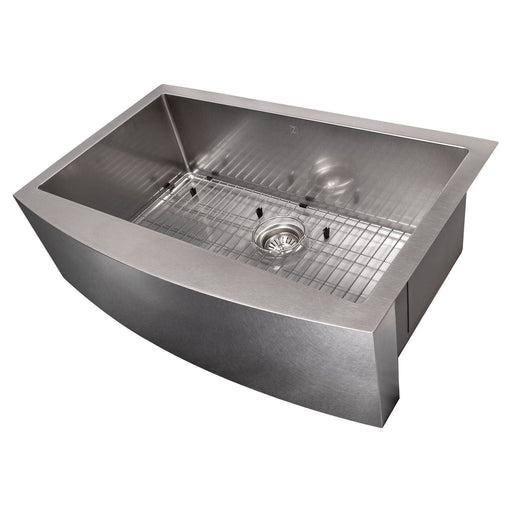 ZLINE 33 in. Vail Farmhouse Apron Mount Single Bowl DuraSnow Stainless Steel Kitchen Sink with Bottom Grid SAS-33S