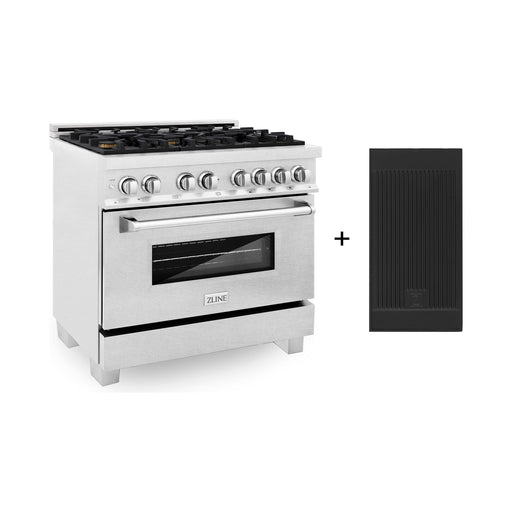 ZLINE Ranges ZLINE 36" 4.6 cu. ft. Gas Burner, Electric Oven with Griddle and Brass Burners in DuraSnow® Stainless Steel, RAS-SN-BR-GR-36