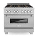 ZLINE Ranges ZLINE 36" 4.6 cu. ft. Gas Burner, Electric Oven with Griddle and Brass Burners in DuraSnow® Stainless Steel, RAS-SN-BR-GR-36