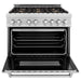 ZLINE Ranges ZLINE 36" 4.6 cu. ft. Gas Burner, Electric Oven with Griddle and Brass Burners in DuraSnow® Stainless Steel, RAS-SN-BR-GR-36