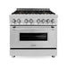 ZLINE Ranges ZLINE 36" 4.6 cu. ft. Gas Burner, Electric Oven with Griddle and Brass Burners in Stainless Steel, RA-BR-GR-36