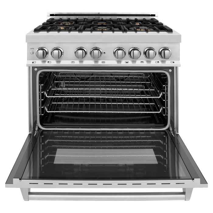 ZLINE Ranges ZLINE 36" 4.6 cu. ft. Gas Burner, Electric Oven with Griddle and Brass Burners in Stainless Steel, RA-BR-GR-36