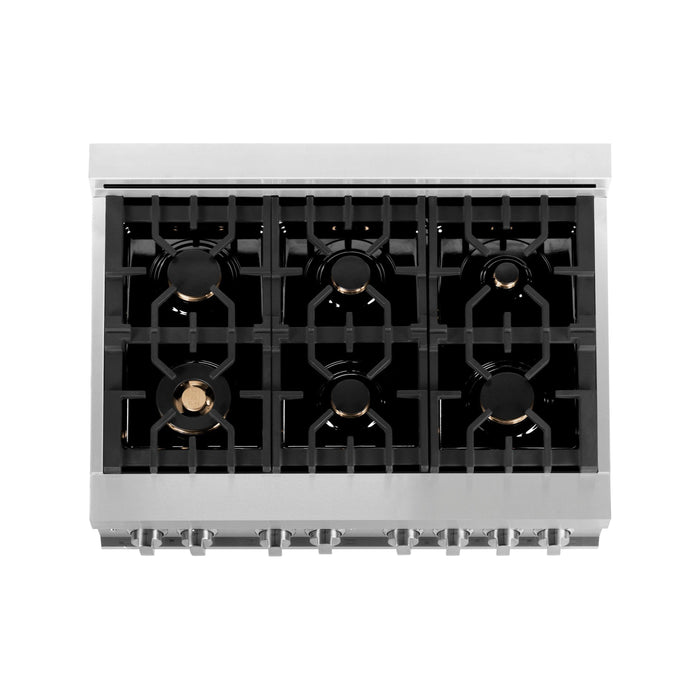 ZLINE Ranges ZLINE 36" 4.6 cu. ft. Gas Burner, Electric Oven with Griddle and Brass Burners in Stainless Steel, RA-BR-GR-36