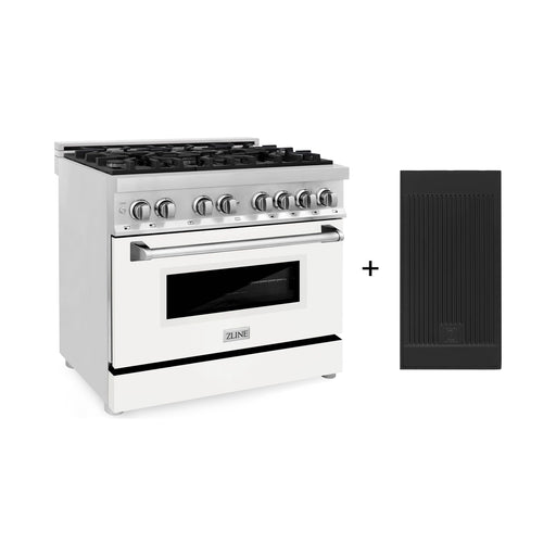 ZLINE Ranges ZLINE 36" 4.6 cu. ft. Gas Burner, Electric Oven with Griddle and White Matte Door in Stainless Steel, RA-WM-GR-36