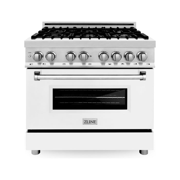 ZLINE Ranges ZLINE 36" 4.6 cu. ft. Gas Burner, Electric Oven with Griddle and White Matte Door in Stainless Steel, RA-WM-GR-36