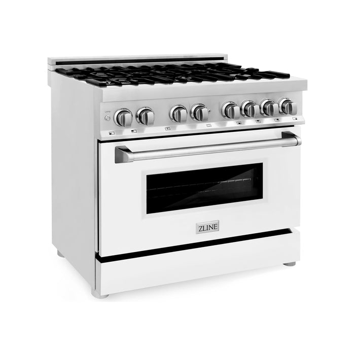 ZLINE Ranges ZLINE 36" 4.6 cu. ft. Gas Burner, Electric Oven with Griddle and White Matte Door in Stainless Steel, RA-WM-GR-36