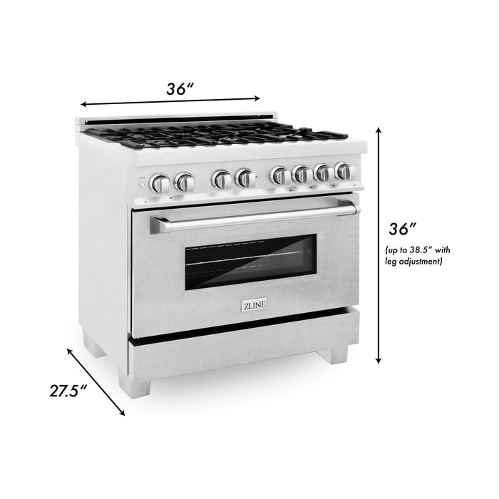 ZLINE Ranges ZLINE 36" 4.6 cu. ft. Gas Burner, Electric Oven with Griddle in DuraSnow® Stainless Steel, RAS-SN-GR-36