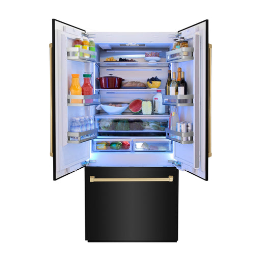 ZLINE Refrigerators ZLINE 36" Autograph 19.6 cu. ft. Built-in Refrigerator with Internal Water and Ice Dispenser in Black Stainless Steel with Gold Accents, RBIVZ-BS-36-G