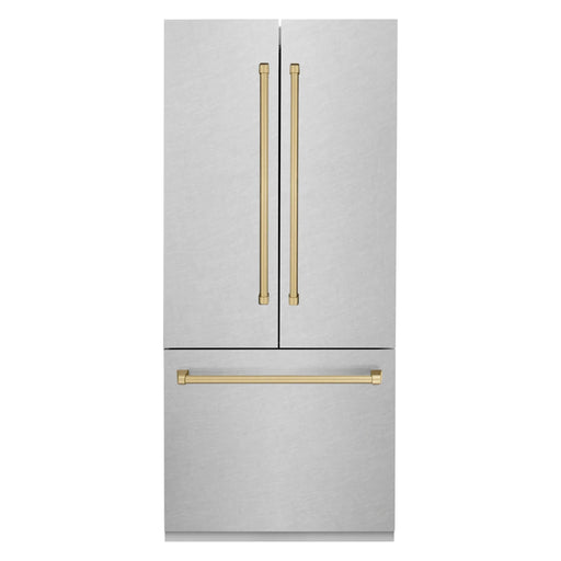 ZLINE 36" Autograph 19.6 cu. ft. Built-In Refrigerator with Internal Water and Ice Dispenser in Fingerprint Resistant Stainless Steel with Bronze Accents, RBIVZ-SN-36-CB