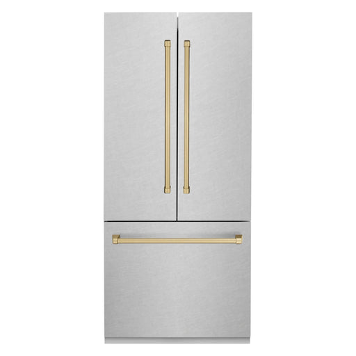 ZLINE Refrigerators ZLINE 36" Autograph 19.6 cu. ft. Built-In Refrigerator with Internal Water and Ice Dispenser in Fingerprint Resistant Stainless Steel with Bronze Accents, RBIVZ-SN-36-CB
