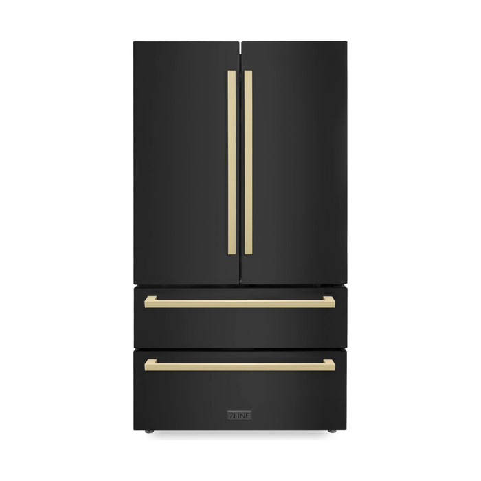 ZLINE Refrigerators ZLINE 36" Autograph 22.5 cu. ft. Refrigerator with Ice Maker in Black Stainless Steel and Champagne Bronze Square Handles, RFMZ-36-BS-FCB