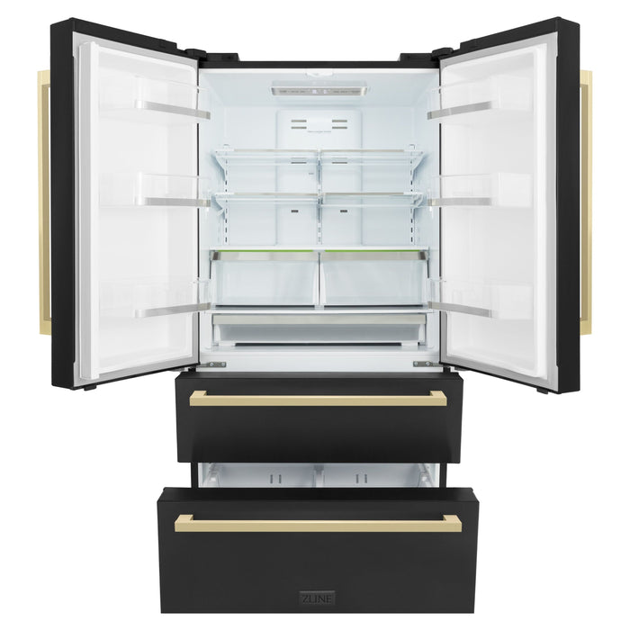 ZLINE Refrigerators ZLINE 36" Autograph 22.5 cu. ft. Refrigerator with Ice Maker in Black Stainless Steel and Champagne Bronze Square Handles, RFMZ-36-BS-FCB