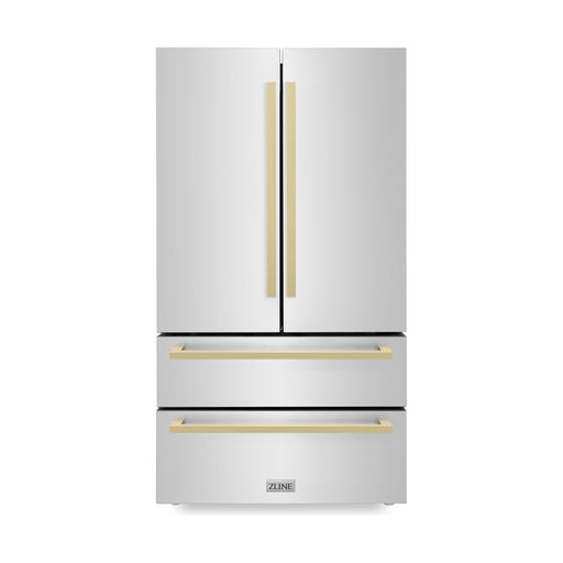 ZLINE 36" Autograph 22.5 cu. ft. Refrigerator with Ice Maker in Stainless Steel and Champagne Bronze Square Handles, RFMZ-36-FCB