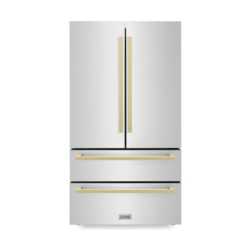 ZLINE Refrigerators ZLINE 36" Autograph 22.5 cu. ft. Refrigerator with Ice Maker in Stainless Steel and Champagne Bronze Square Handles, RFMZ-36-FCB