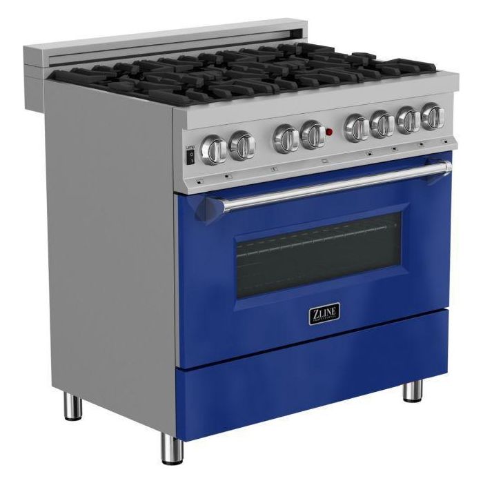 ZLINE Kitchen Appliance Packages ZLINE 36" Dual Fuel Range In DuraSnow with Blue Gloss Door & 36" Range Hood Appliance Package 2KP-RASBGRH36