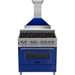 ZLINE 36" Dual Fuel Range In DuraSnow with Blue Gloss Door & 36" Range Hood Appliance Package 2KP-RASBGRH36