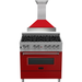 ZLINE 36" Dual Fuel Range In DuraSnow with Red Matte Door & 36" Range Hood Appliance Package 2KP-RASRMRH36