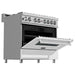 ZLINE 36" Dual Fuel Range In DuraSnow with White Matte Door & 36" Range Hood Appliance Package 2KP-RASWMRH36