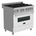 ZLINE 36" Dual Fuel Range In DuraSnow with White Matte Door & 36" Range Hood Appliance Package 2KP-RASWMRH36