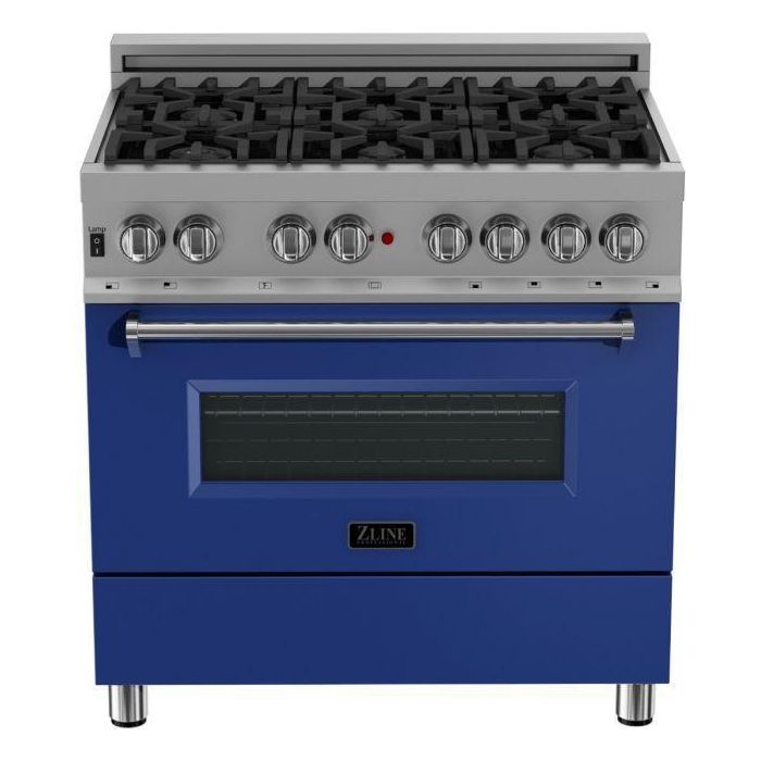 ZLINE Kitchen Appliance Packages ZLINE 36" Dual Fuel Range with Blue Matte Door & 36" Range Hood Appliance Package 2KP-RASBMRH36