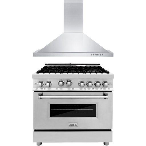 ZLINE 36 Gas Range and 36 Range Hood Appliance Package