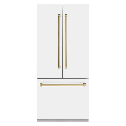 ZLINE 36 In. 19.6 cu. ft. Built-In French Door Refrigerator with Internal Water and Ice Dispenser in White Matte with Bronze Accents, RBIVZ-WM-36-CB