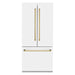 ZLINE 36 In. 19.6 cu. ft. Built-In French Door Refrigerator with Internal Water and Ice Dispenser in White Matte with Gold Accents, RBIVZ-WM-36-G