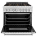 ZLINE 36 In. 4.6 cu. ft. Gas Burner, Electric Oven with Griddle and Brass Burners in DuraSnow® Stainless Steel, RAS-SN-BR-GR-36