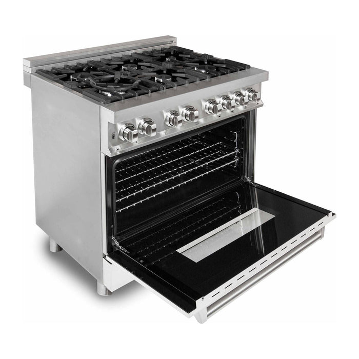 ZLINE 36 In. 4.6 cu. ft. Gas Burner, Electric Oven with Griddle and White Matte Door in Stainless Steel, RA-WM-GR-36