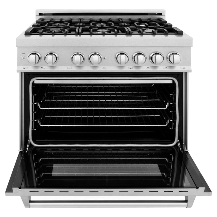 ZLINE 36 In. 4.6 cu. ft. Gas Burner, Electric Oven with Griddle in DuraSnow® Stainless Steel, RAS-SN-GR-36