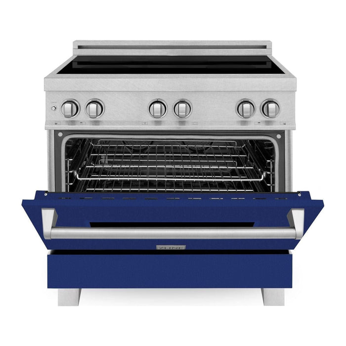 ZLINE 36 In. 4.6 cu. ft. Induction Range with a 4 Element Stove and Electric Oven in Blue Gloss, RAINDS-BG-36