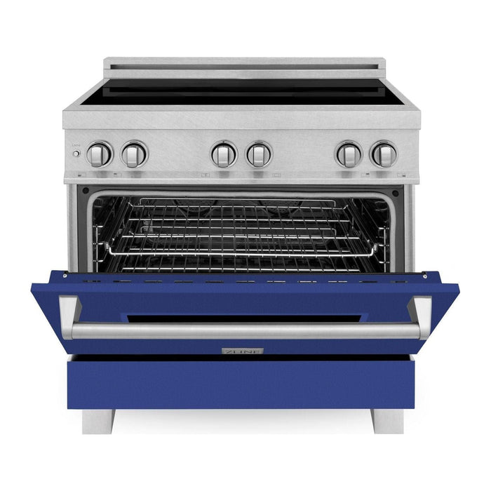 ZLINE 36 In. 4.6 cu. ft. Induction Range with a 4 Element Stove and Electric Oven in Blue Matte, RAINDS-BM-36